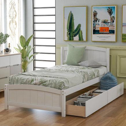 Twin Bed Solid Wood Platform Bed with Two Drawers Bed Frame No Spring Box Needed F405 - Lusy Store