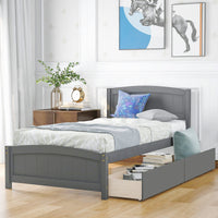 Twin Bed Solid Wood Platform Bed with Two Drawers Bed Frame No Spring Box Needed F405 - Lusy Store