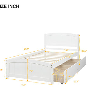 Twin Bed Solid Wood Platform Bed with Two Drawers Bed Frame No Spring Box Needed F405 - Lusy Store