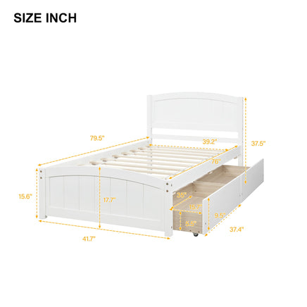 Twin Bed Solid Wood Platform Bed with Two Drawers Bed Frame No Spring Box Needed F405 - Lusy Store