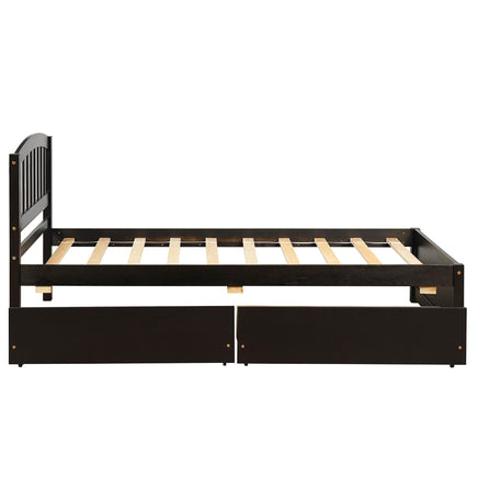 Twin Bed Solid Wood Platform Bed with Two Drawers Bed Frame No Spring Box Needed F405 - Lusy Store