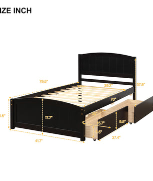 Twin Bed Solid Wood Platform Bed with Two Drawers Bed Frame No Spring Box Needed F405 - Lusy Store