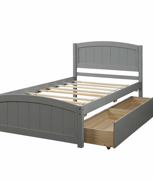 Twin Bed Solid Wood Platform Bed with Two Drawers Bed Frame No Spring Box Needed F405 - Lusy Store