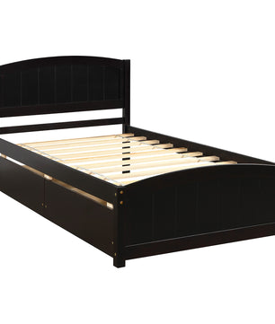 Twin Bed Solid Wood Platform Bed with Two Drawers Bed Frame No Spring Box Needed F405 - Lusy Store
