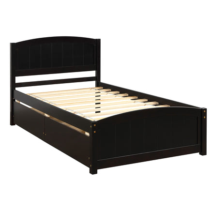 Twin Bed Solid Wood Platform Bed with Two Drawers Bed Frame No Spring Box Needed F405 - Lusy Store