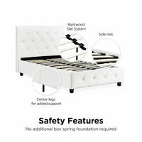 Twin Bed Upholstered Platform Bed White Faux Leather Furniture Bed Frame F383 - Lusy Store