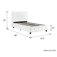 Twin Bed Upholstered Platform Bed White Faux Leather Furniture Bed Frame F383 - Lusy Store