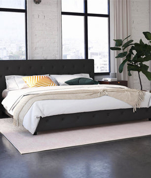 Twin Bed Upholstered Platform Bed White Faux Leather Furniture Bed Frame F383 - Lusy Store