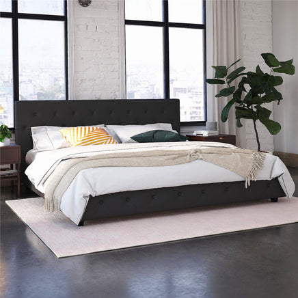 Twin Bed Upholstered Platform Bed White Faux Leather Furniture Bed Frame F383 - Lusy Store