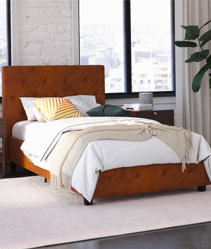 Twin Bed Upholstered Platform Bed White Faux Leather Furniture Bed Frame F383 - Lusy Store