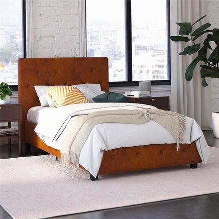 Twin Bed Upholstered Platform Bed White Faux Leather Furniture Bed Frame F383 - Lusy Store