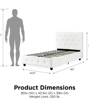 Twin Bed Upholstered Platform Bed White Faux Leather Furniture Bed Frame F383 - Lusy Store