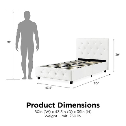 Twin Bed Upholstered Platform Bed White Faux Leather Furniture Bed Frame F383 - Lusy Store