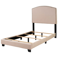 Twin Bed Upholstered Platform Bed With Wooden Slats And Nailhead Detail F404 - Lusy Store