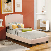 Twin Bed Upholstered Platform Bed With Wooden Slats And Nailhead Detail F404 - Lusy Store