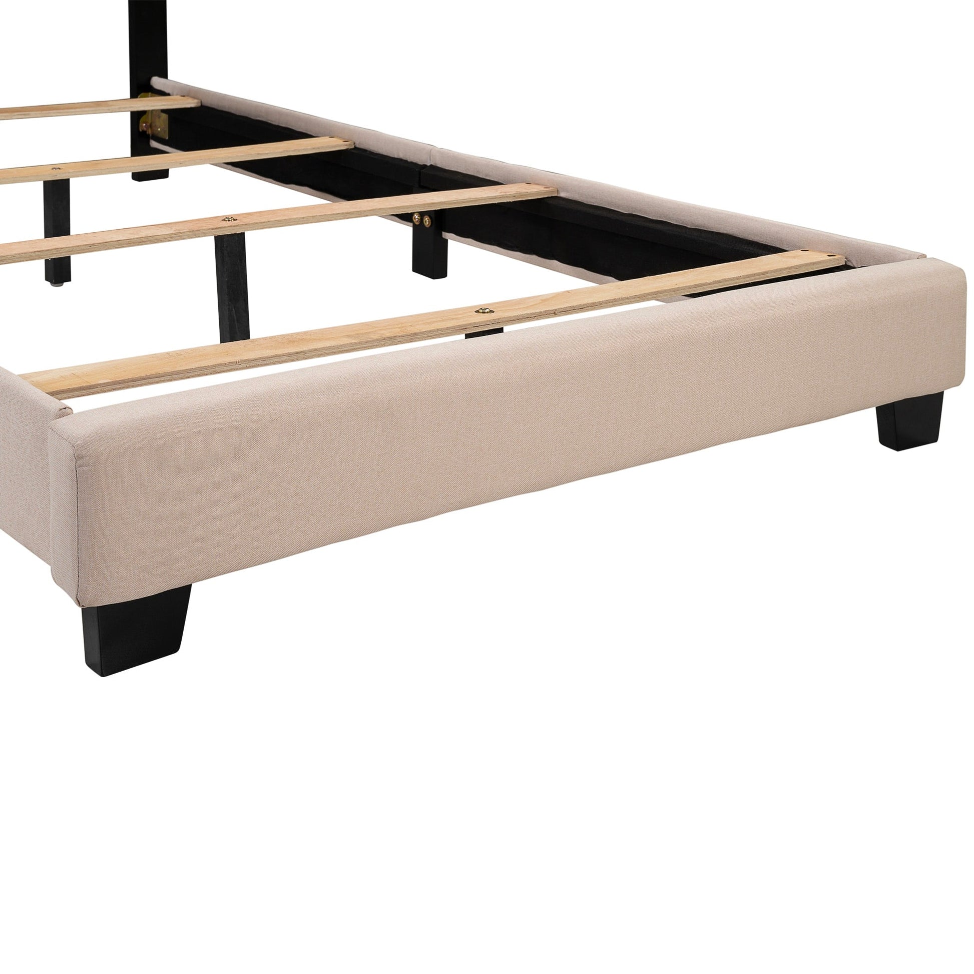 Twin Bed Upholstered Platform Bed With Wooden Slats And Nailhead Detail F404 - Lusy Store