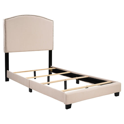 Twin Bed Upholstered Platform Bed With Wooden Slats And Nailhead Detail F404 - Lusy Store