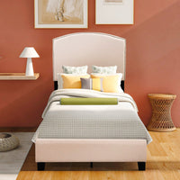 Twin Bed Upholstered Platform Bed With Wooden Slats And Nailhead Detail F404 - Lusy Store