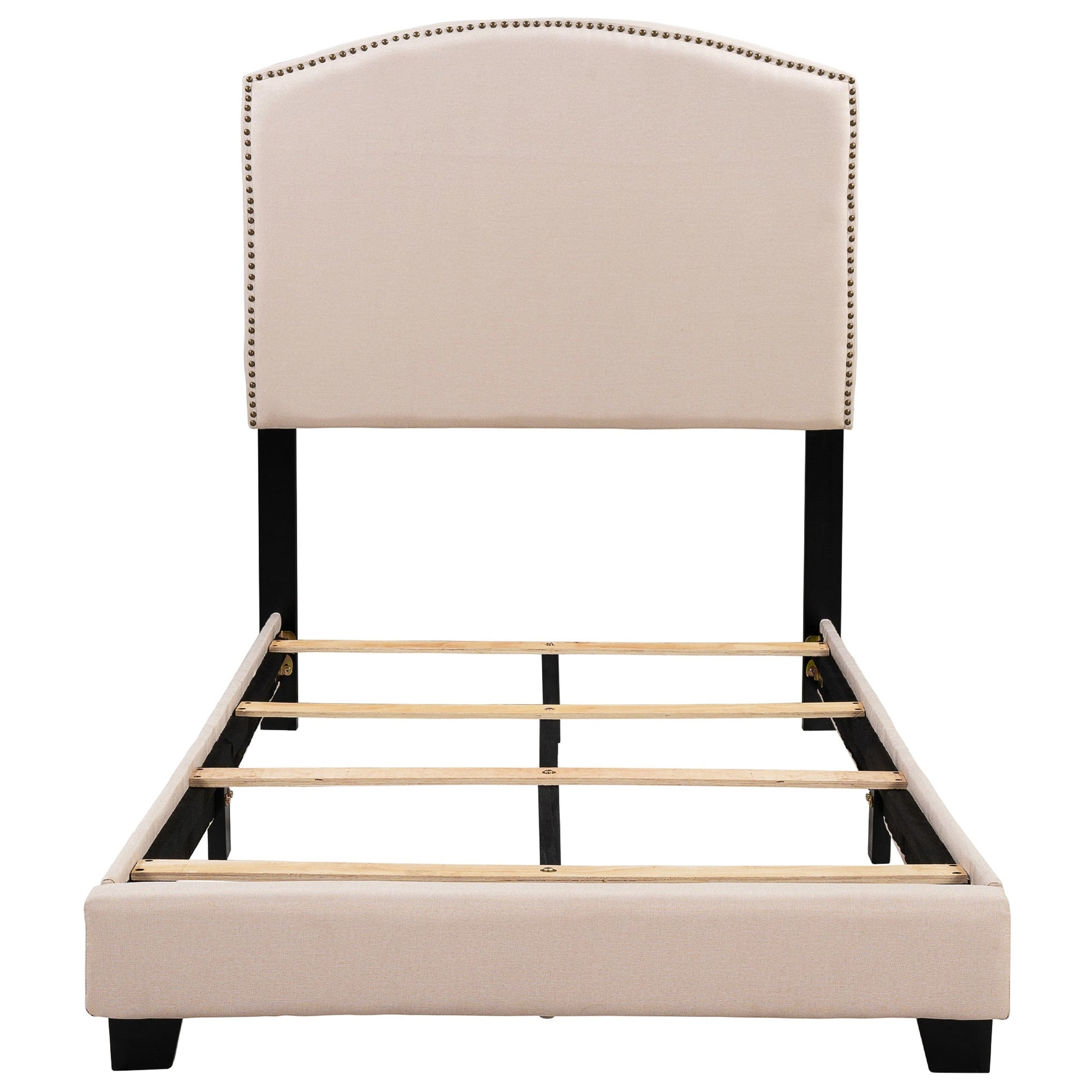 Twin Bed Upholstered Platform Bed With Wooden Slats And Nailhead Detail F404 - Lusy Store
