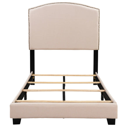 Twin Bed Upholstered Platform Bed With Wooden Slats And Nailhead Detail F404 - Lusy Store