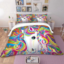 Unicorn 3D Bedding Sets Colourful Bed Linen Duvet Cover Kids Bedding Sets Twin/Full/Queen/King Size - Lusy Store