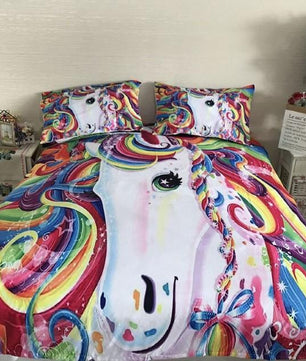 Unicorn 3D Bedding Sets Colourful Bed Linen Duvet Cover Kids Bedding Sets Twin/Full/Queen/King Size - Lusy Store