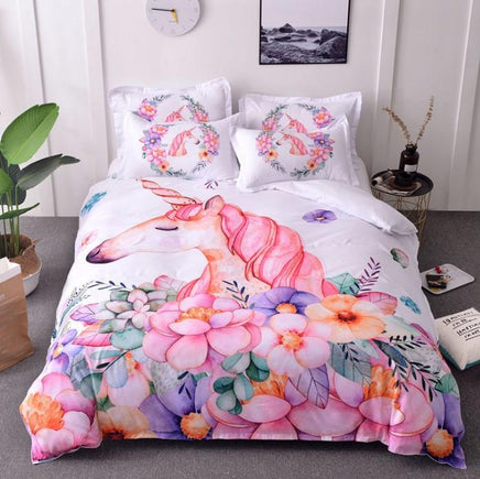 Unicorn Bedding 3D Fresh Watercolor Bedding Quilt Cover Pillowcase - Lusy Store