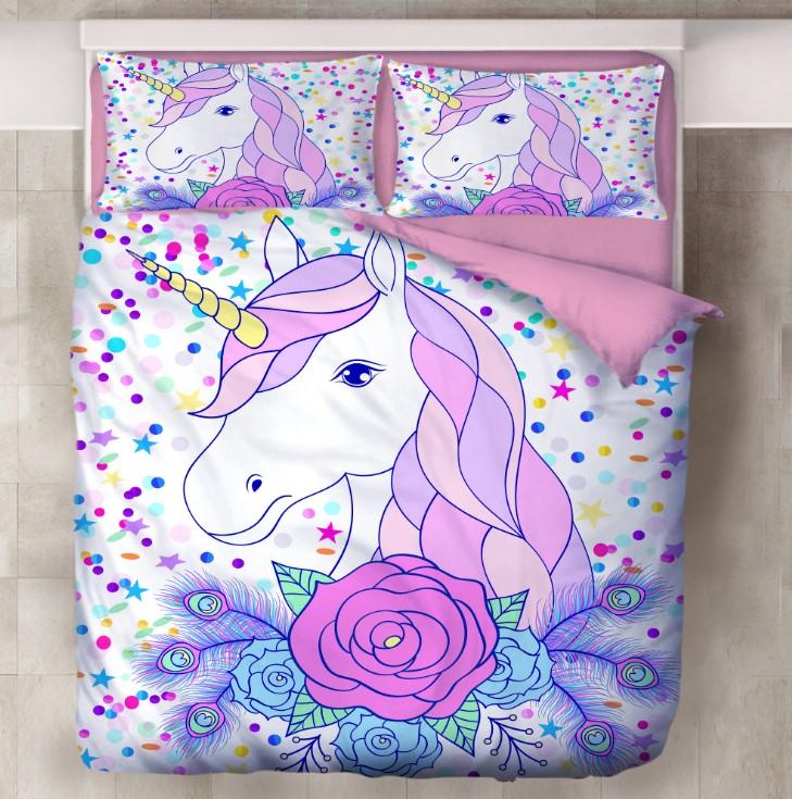 Unicorn Bedding 3D Printing Cute Bedding Sets For Girls Kids BD166 - Lusy Store