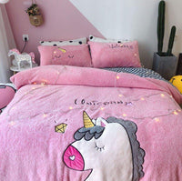 Unicorn Bedding Embroidered Lamb Cashmere Thick Warm Coral Velvet Girl Heart Quilt Bedding - Lusy Store