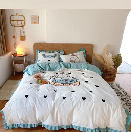Unicorn Bedding Fresh Embroidery Washed Cotton Bedding - Lusy Store