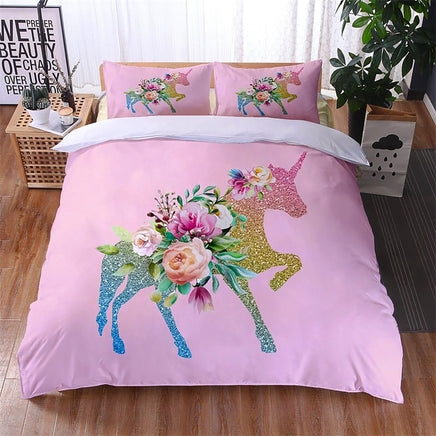 Unicorn Bedding Set Luminous 3D Cartoon Animal Pattern Bedroom Decor For Girls D545 - Lusy Store