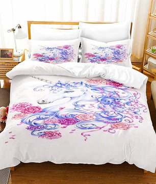 Unicorn Bedding Set Microfiber Flying Horse Comforter Cover Kids Bedroom Sets D542 - Lusy Store