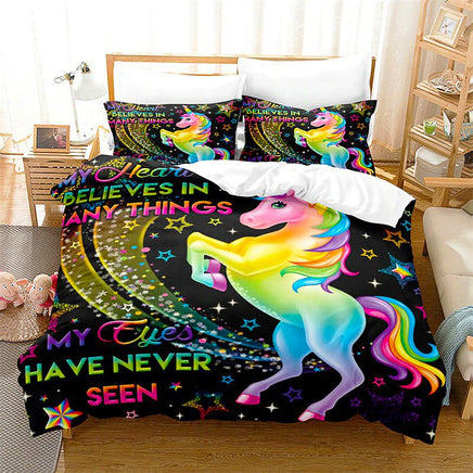 Unicorn Bedding Set Microfiber Flying Horse Comforter Cover Kids Bedroom Sets D542 - Lusy Store