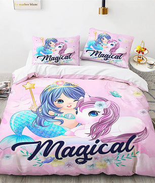 Unicorn Bedding Set Microfiber Flying Horse Comforter Cover Kids Bedroom Sets D542 - Lusy Store