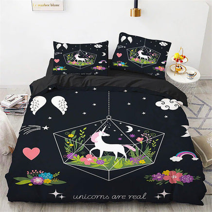 Unicorn Bedding Set Microfiber Flying Horse Comforter Cover Kids Bedroom Sets D542 - Lusy Store