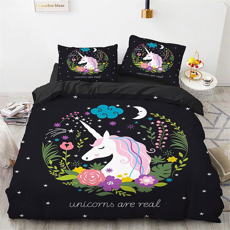 Black unicorn store bed set
