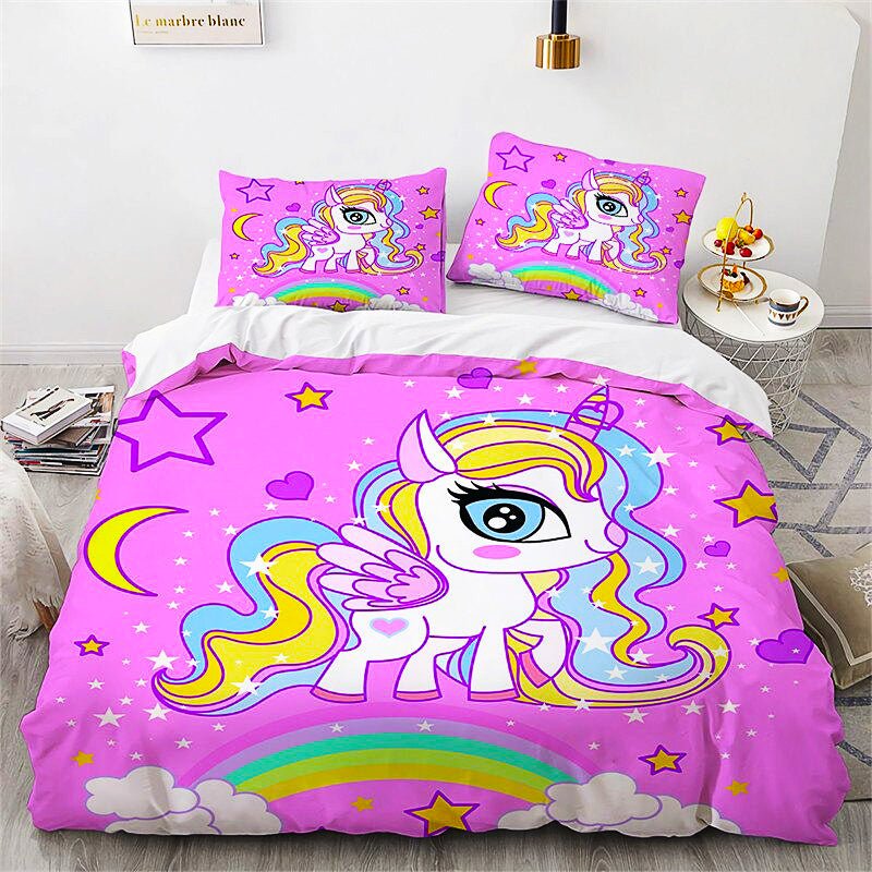 Unicorn Bedding Set Microfiber Flying Horse Comforter Cover Kids Bedroom Sets D542 - Lusy Store