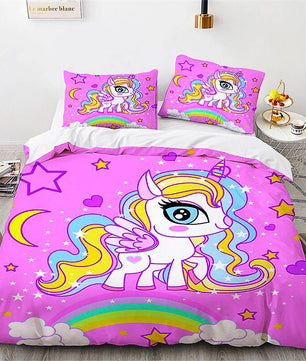 Unicorn Bedding Set Microfiber Flying Horse Comforter Cover Kids Bedroom Sets D542 - Lusy Store