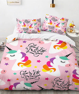 Unicorn Bedding Set Microfiber Flying Horse Comforter Cover Kids Bedroom Sets D542 - Lusy Store