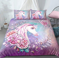 Unicorn Microfiber Pink Bedding Sets Duvet Cover Kids Bedding Sets 3D Digital Twin/Full/Queen/King Size - Lusy Store