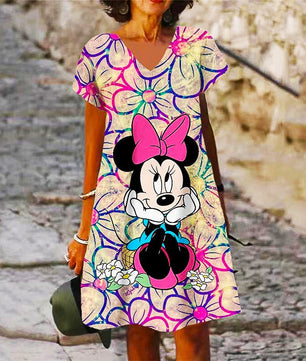V Neck Dress Women's Beach Sundresses Cute Loose Seaside Casual D500 - Lusy Store