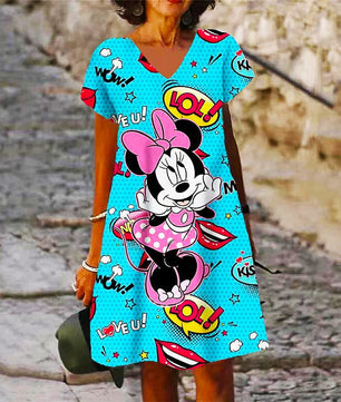 V Neck Dress Women's Beach Sundresses Cute Loose Seaside Casual D500 - Lusy Store