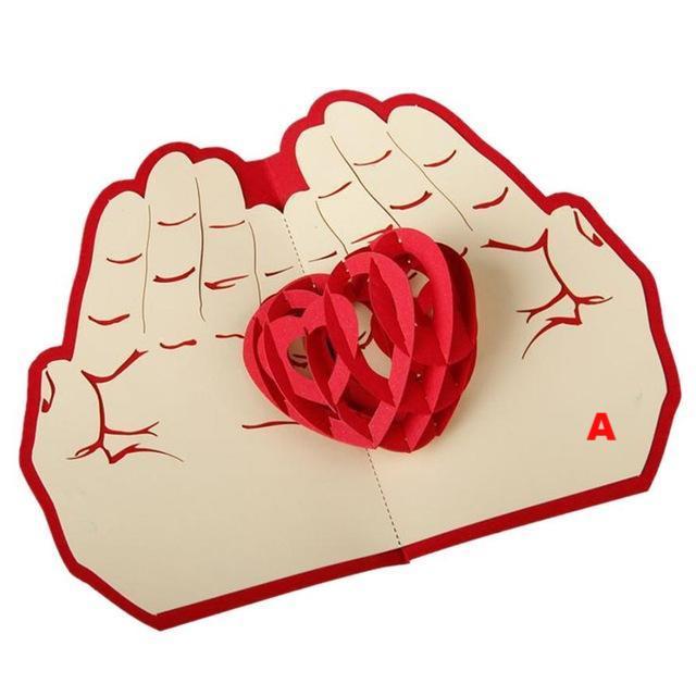 Valentines Day Gift Love in the Hand 3D Pop up Greeting Card Postcard Matching Envelope Handmade Birthday Cards - Lusy Store