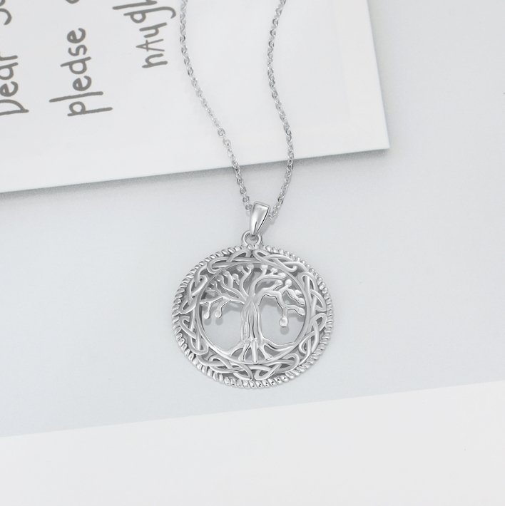 Vintage 925 Sterling Silver Tree of Life Round Pendant Necklace Women - Lusy Store