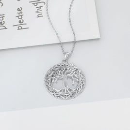 Vintage 925 Sterling Silver Tree of Life Round Pendant Necklace Women - Lusy Store