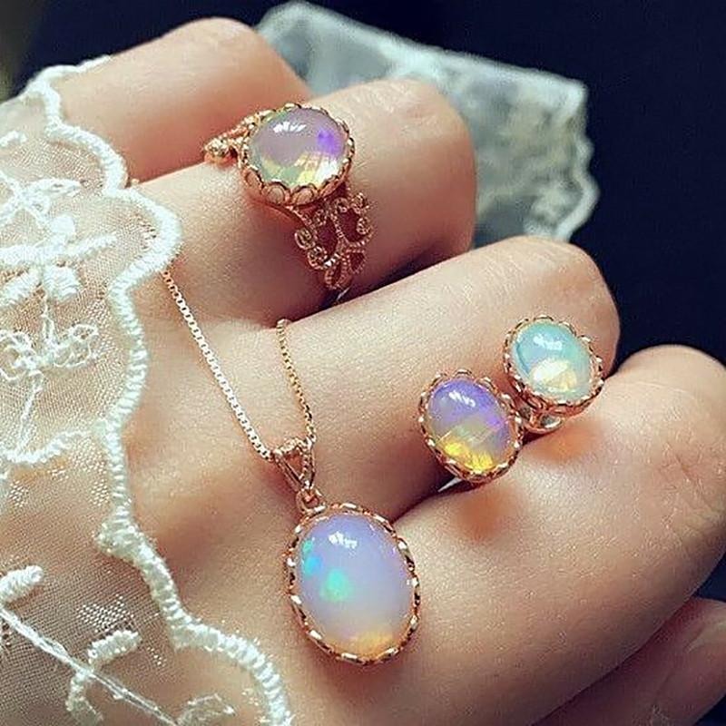Vintage Opal Jewelry Sets For Woman Pendant Necklaces Choker Water Drop Earrings - Lusy Store