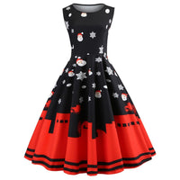 Vintage Santa Dress Women Christmas Printed Ladies Sleeveless Dresses - Lusy Store