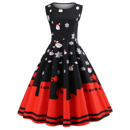 Vintage Santa Dress Women Christmas Printed Ladies Sleeveless Dresses - Lusy Store