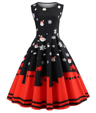 Vintage Santa Dress Women Christmas Printed Ladies Sleeveless Dresses - Lusy Store