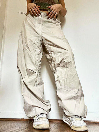 White Palazzo Pants Casual Wide Leg Cargo Pants Fashion Palazzo Pants For Women D369 - Lusy Store